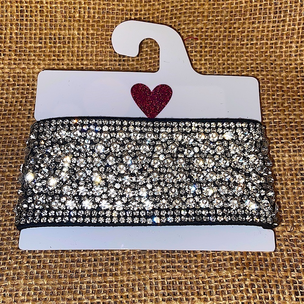 Sparkling Rhinestones Silver Twist Lock Wide Band Wrist Bracelet